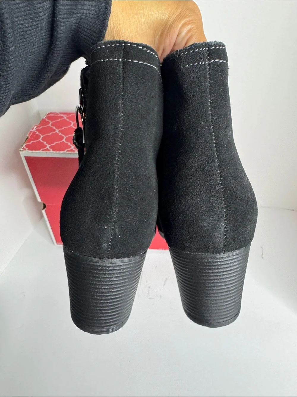 Skechers Taxi, Water Repellent Black Suede Ankle Booties with Side Zip